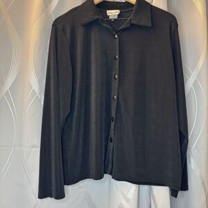 VTG Y2K Uptown Girl Black Semi-Sheer Button Up Women's Collared‎ Tunic Size XXL